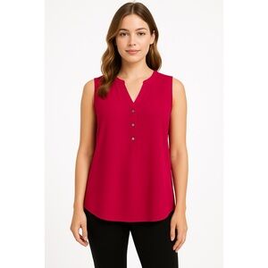Adrianna Papell Top Womens Pink Sleeveless V-Neck Blouse Size L